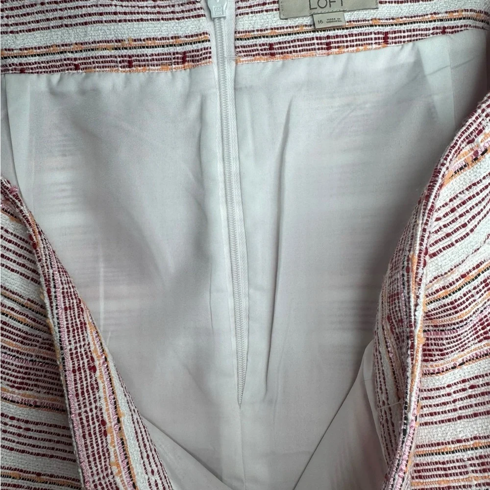 LOFT Women’s‎ Tweed Mini Skirt Sz16 Multicolor Pink & Orange Stripes W/ Pockets